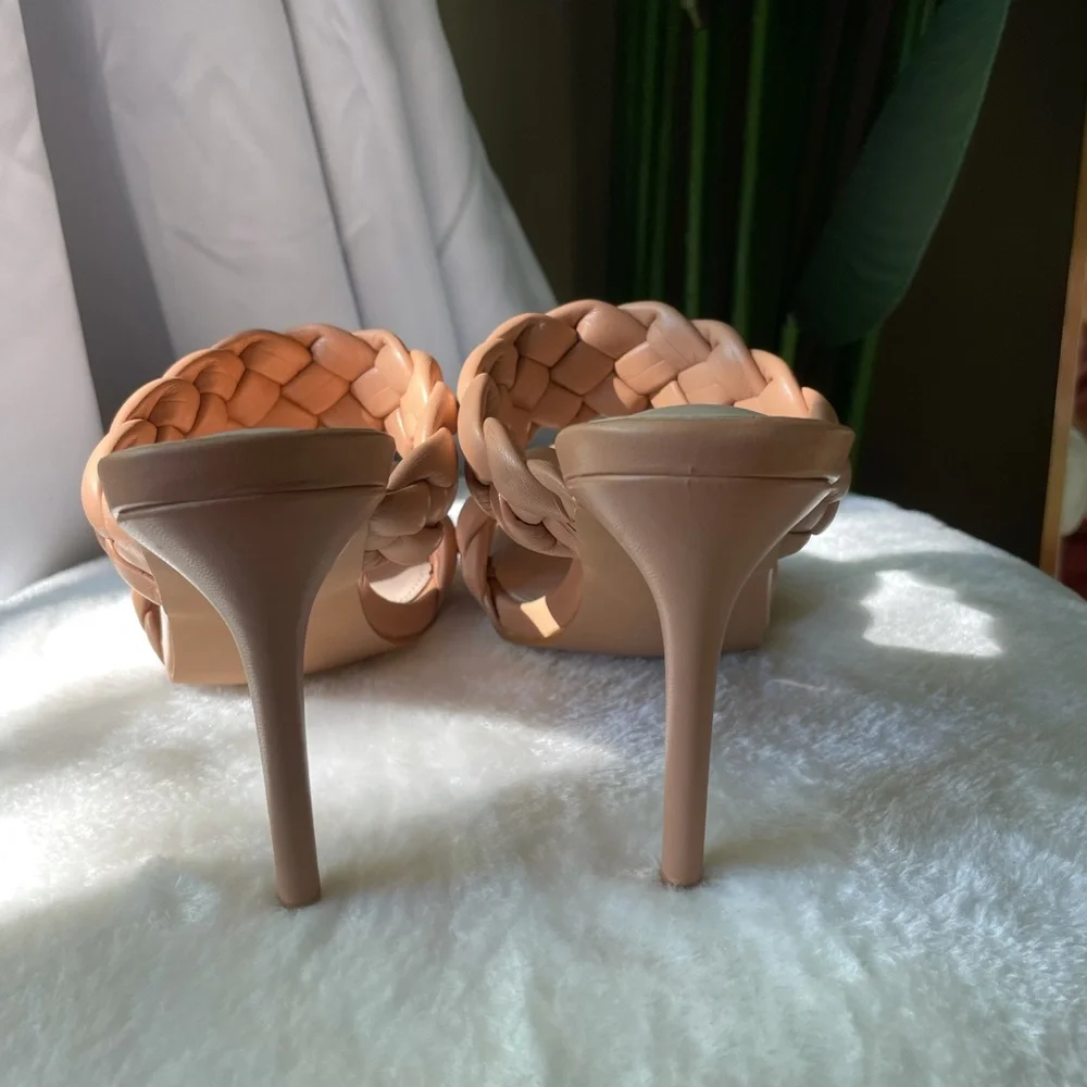 Women’s Square Toe Double Braided Strap Sandal Mules - Picture 3 of 4